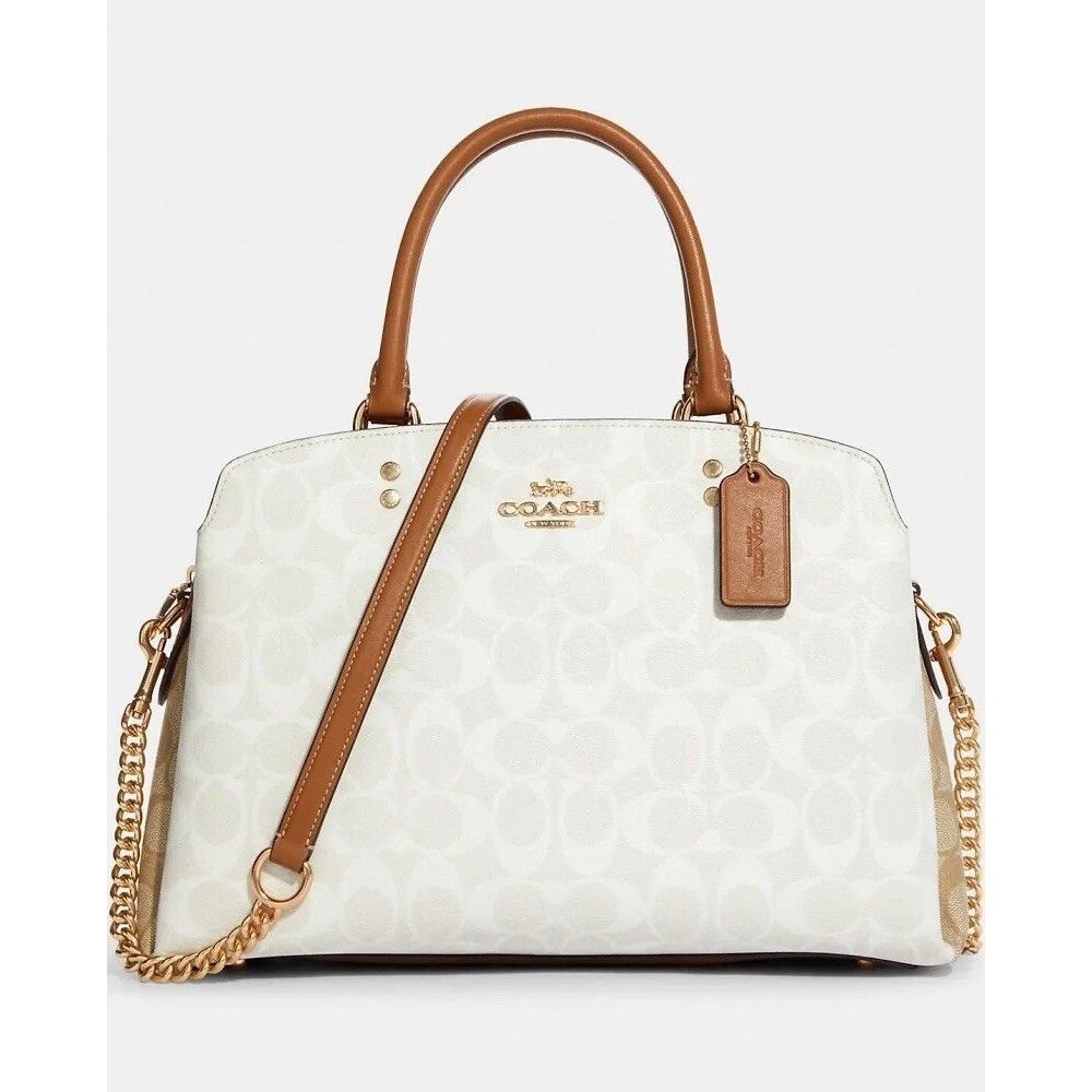 Coach CA628 Rowan Satchel Chalk Signature Canvas Tan Leather NWT Crossbody Bag